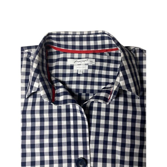 Women's FoxCroft NYC Size‎ 14 Navy & White Checkered Button-Up Shirt Classic - Picture 2 of 9